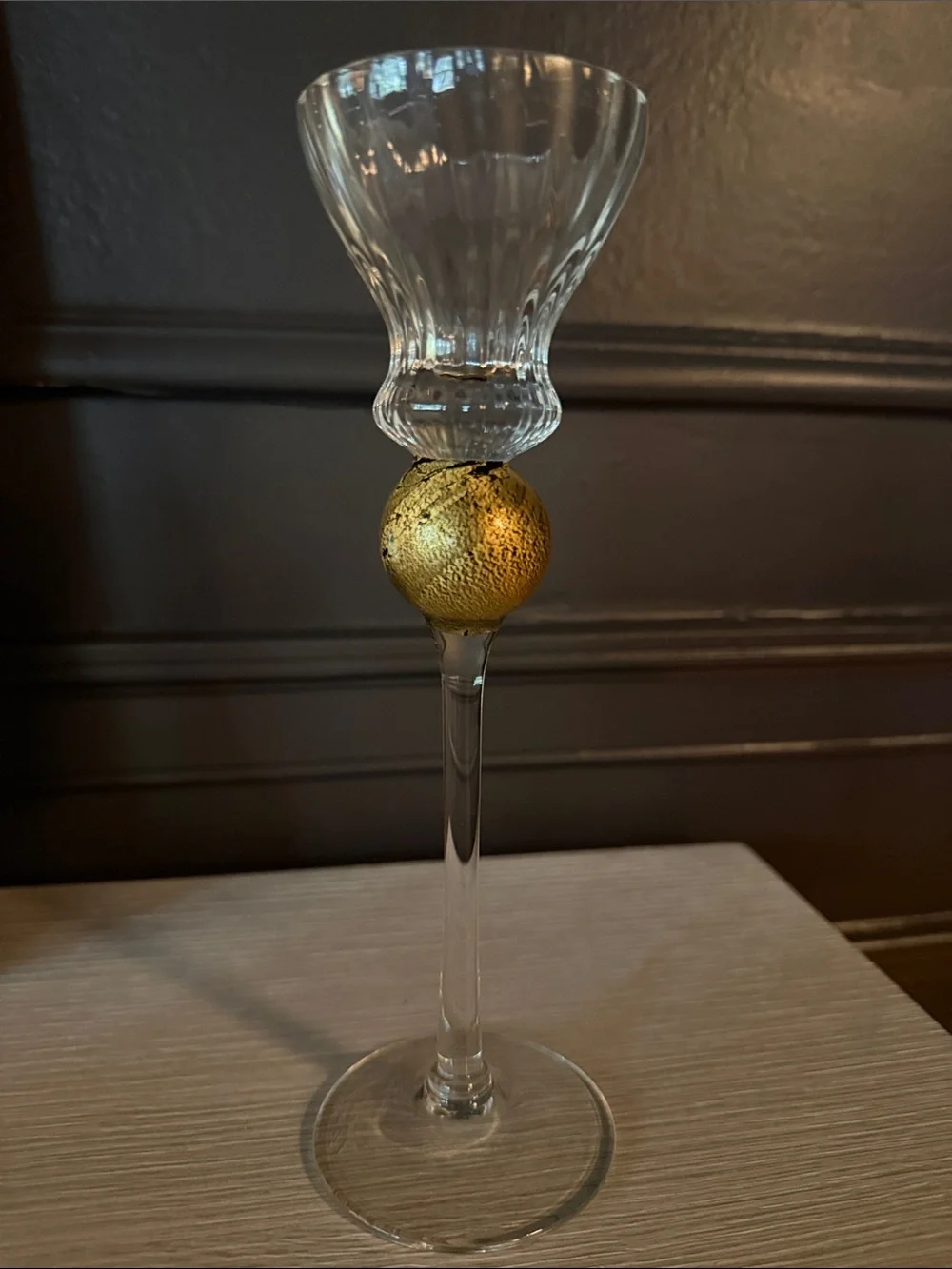 Union Street Glass Manhattan Gold Wine Goblet, approximately 10” tall, signed R.